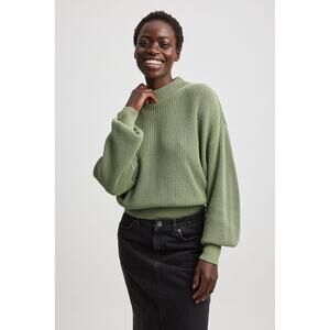 NA-KD Green Chunky Knit Balloon Long Sleeve High Neck Pullover Sweater Top Sz S